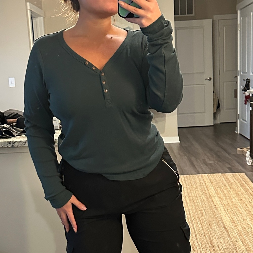 Melrose and Market Teal Long Sleeve Top